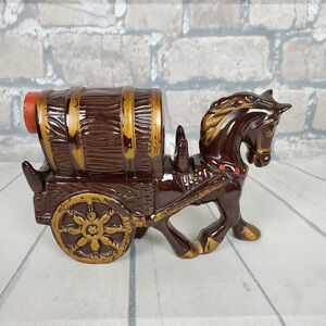 Vintage Redware Pottery Horse  and Buggy Decanter